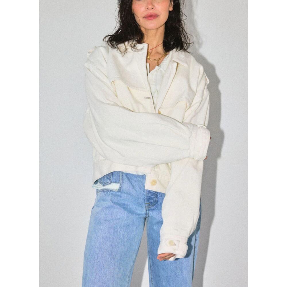 James Street Co Trench Bomber Jacket Milk Cream Oversized Boxy Size Large